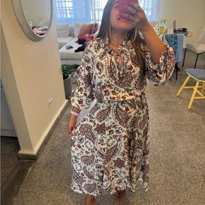 Banana Republic Red and White Paisley Midi Dress